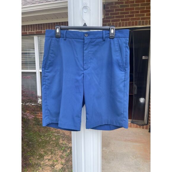 Greg Norman Men's Chino Shorts Size 32 Blue Solid Polyester Mid Rise Flat Front - Picture 1 of 11